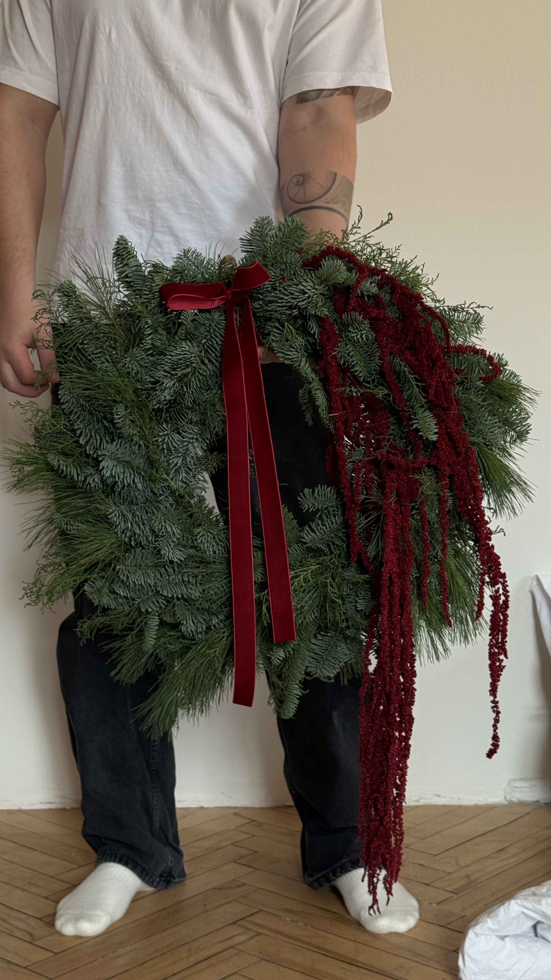 Large New Year wreath with red amaranthus